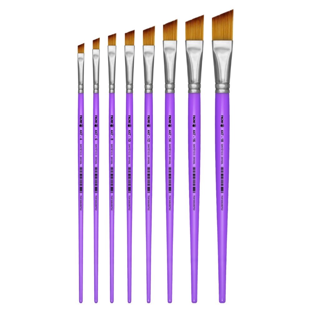 Pincel Biselado Sintético Fine Touch 447 blisters x12 y x6 Tigre