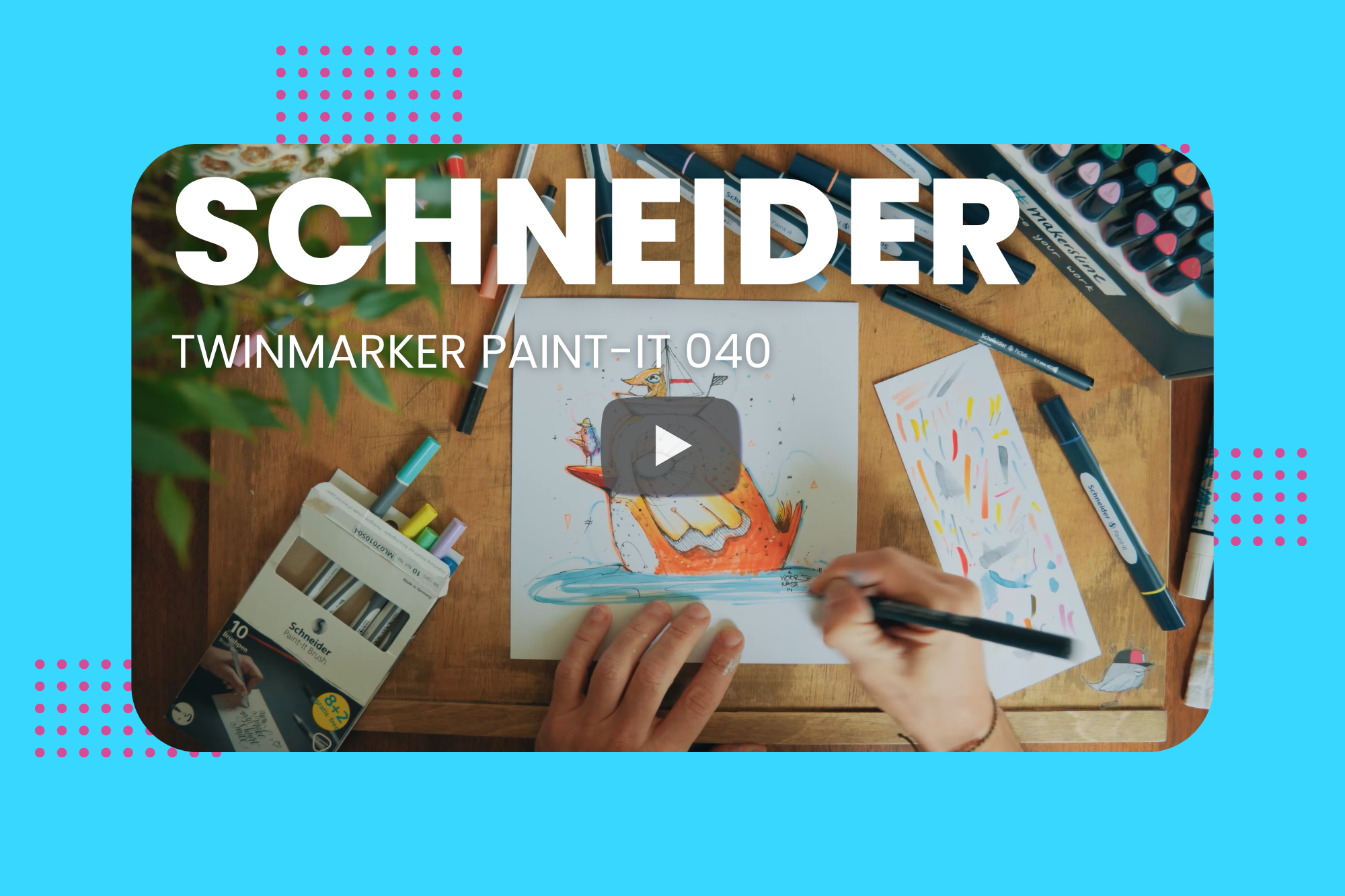 Dibujando un pájaro con marcadores de pincel y delineadores finos Schneider