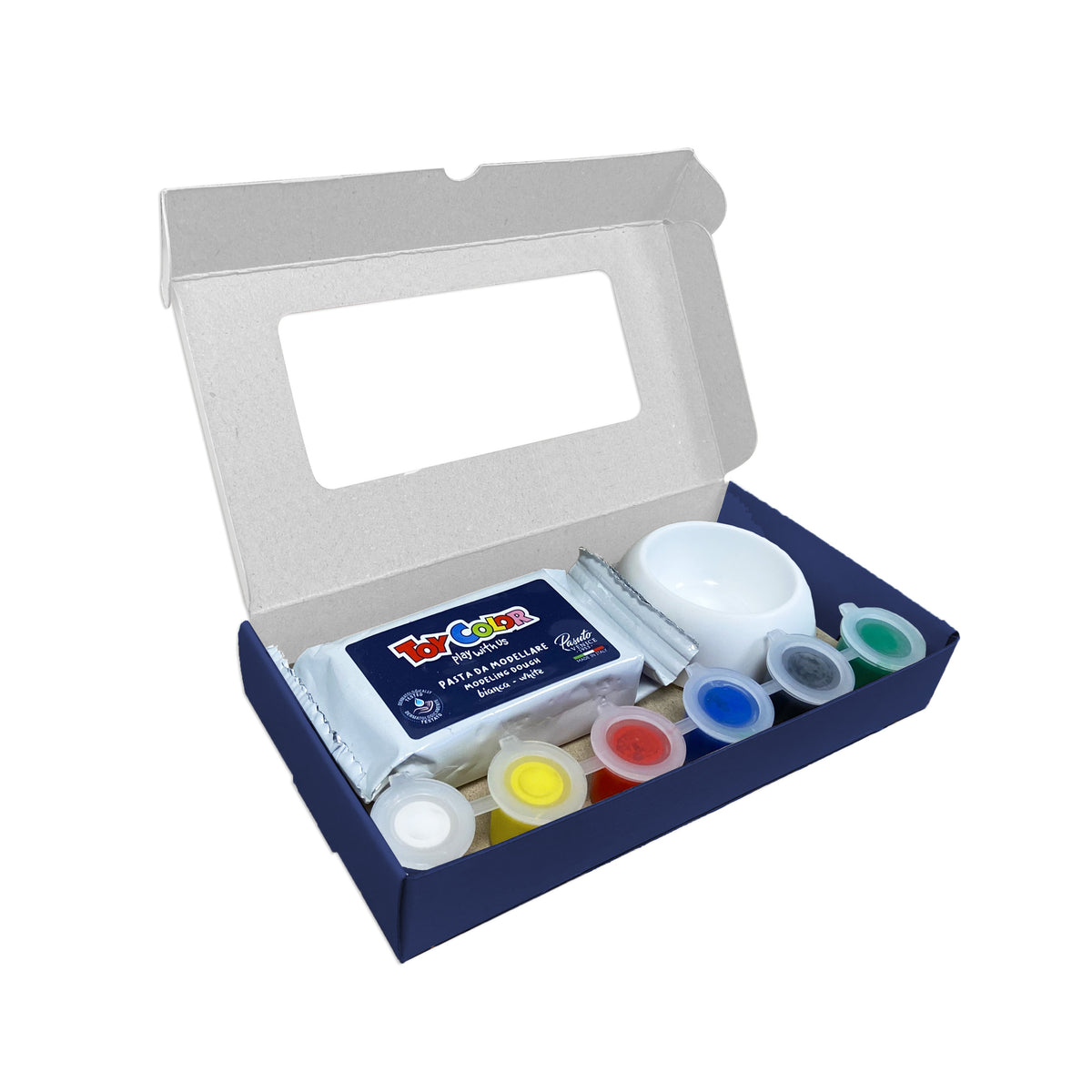 KIT PASTA DE MODELAR BLANCA 100GR + TEMPERA X6 COLORES Y PINCEL TOYCOLOR