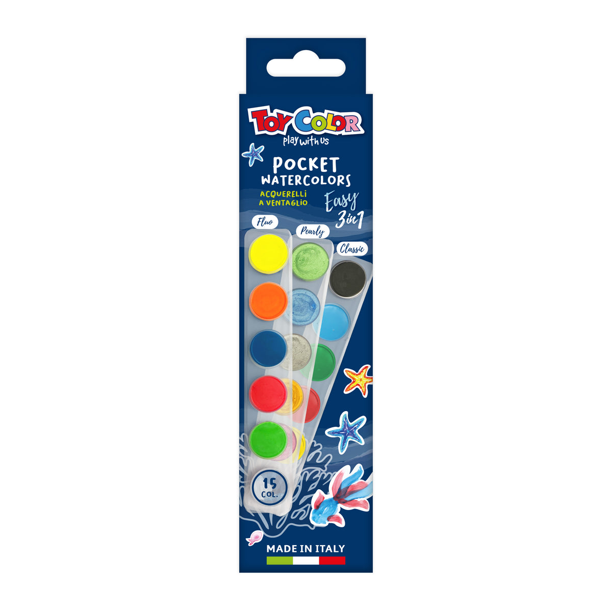 SET POCKET DE ACUERELA CLÁSICA, NEÓN Y PEARLY 15 COLORES - 22ML TOYCOLOR