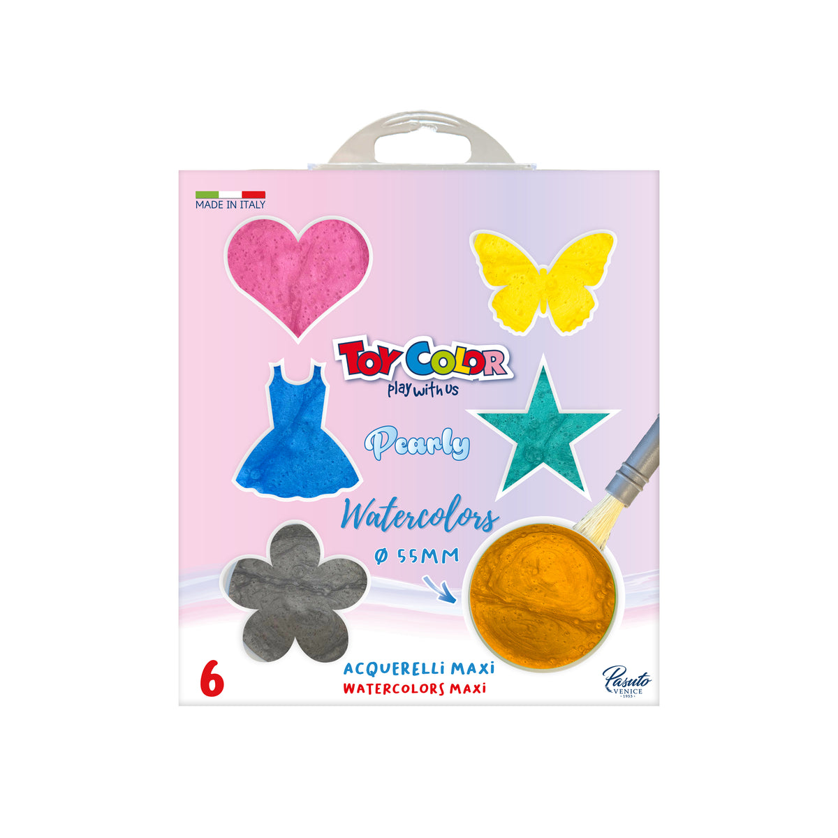 SET DE ACUERELA MAXI 6 COLORES PEARLY - 55ML TOYCOLOR