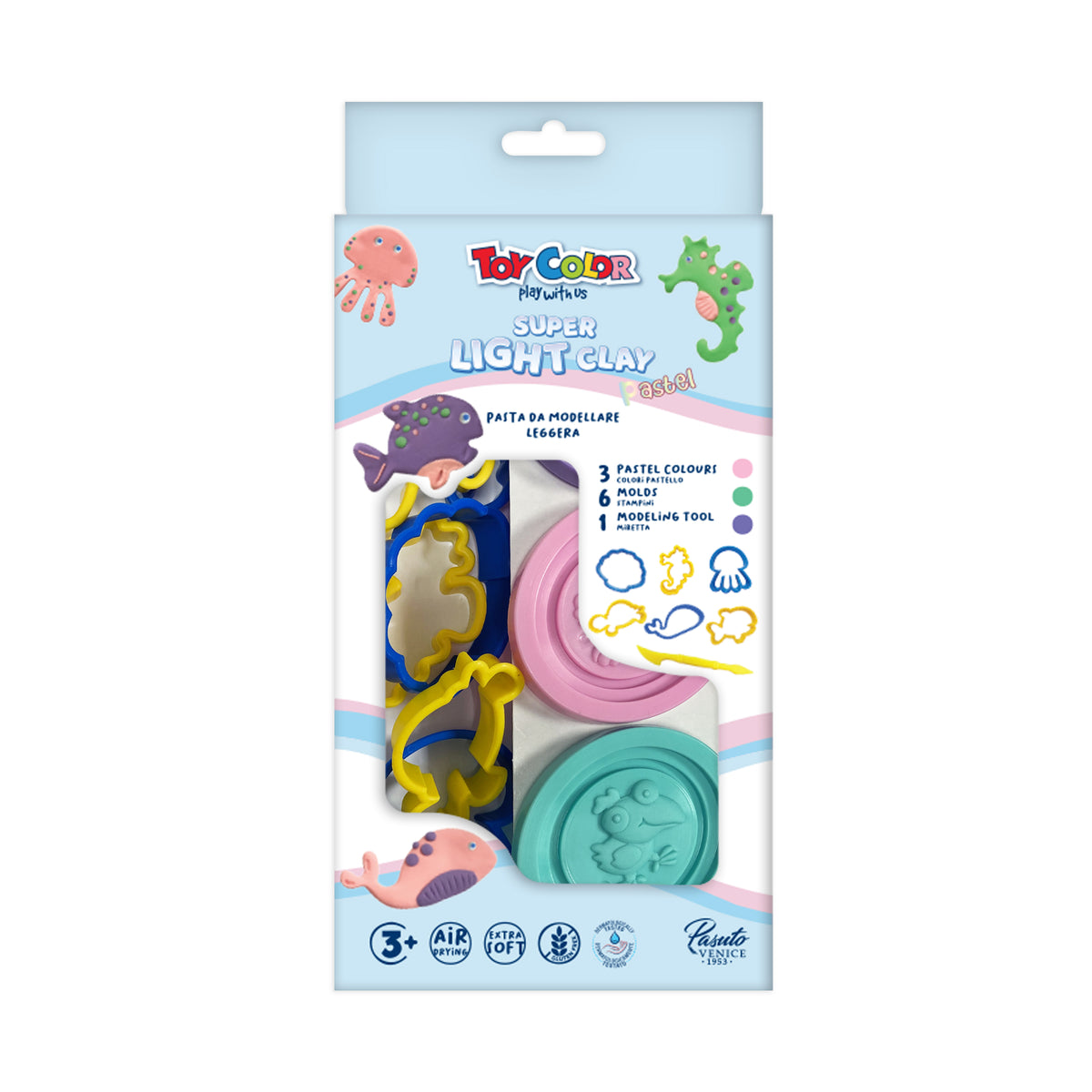 KIT ARCILLA MOLDEABLE X3 PIEZAS/20GR + MOLDES TOYCOLOR