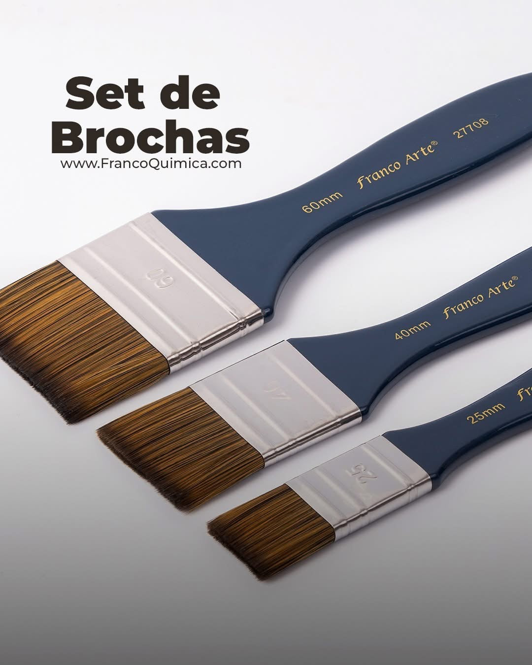 Set Brochas Sintéticas pack x3 tamaños 25/40/60 mm Franco Arte